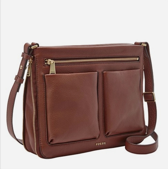 GUC Fossil Piper Genuine Leather Crossbody Bag with Expanding Zippable Bottom - Picture 1 of 16